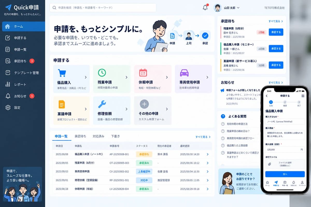 社内申請・承認ワークフローの画面イメージ