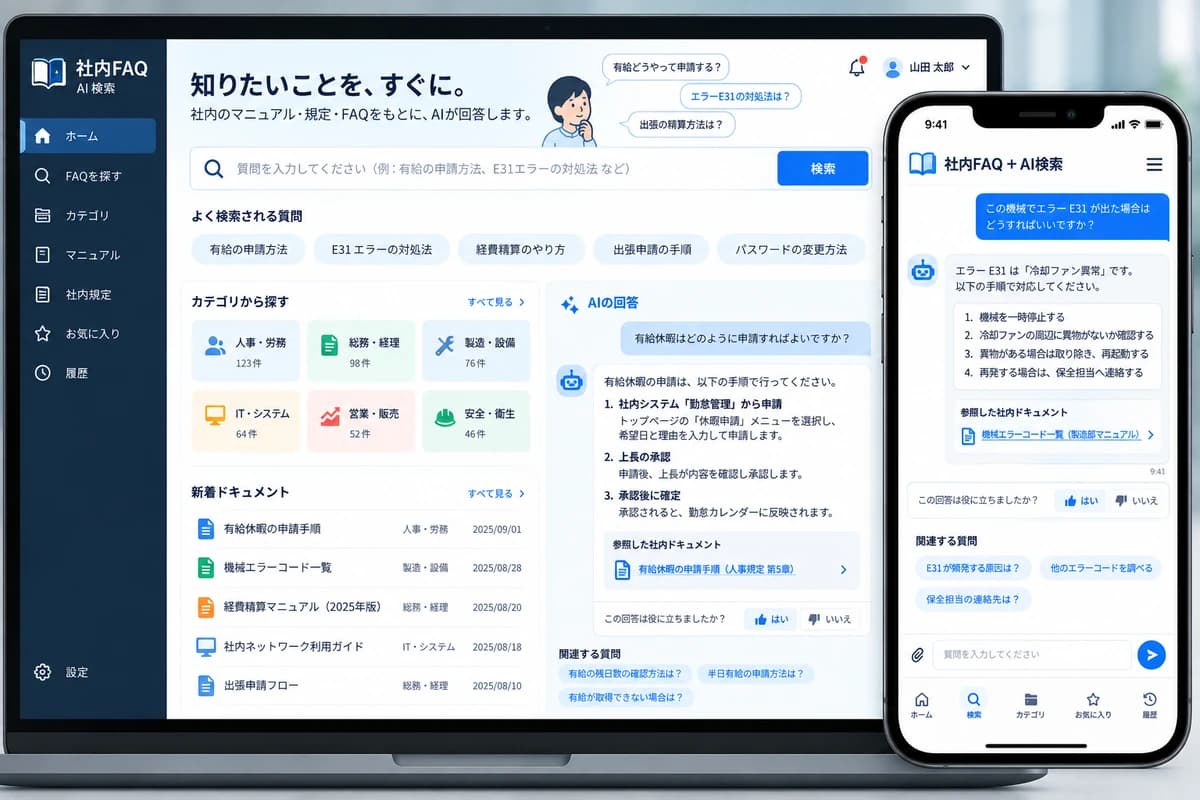 社内FAQとAI検索の画面イメージ
